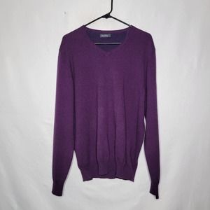 Samuel Windsor Wool Blend Purple Knit Long Sleeve V Neck Sweater Men's Medium